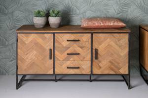 Sideboard Teaked Schwarz - Massivholz - 145 x 85 x 45 cm