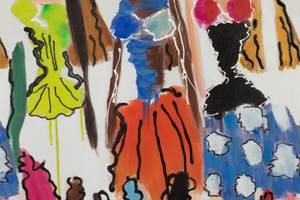 Tableau peint à la main Yeux expressifs Bois massif - Textile - 90 x 60 x 4 cm