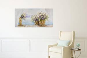Tableau peint Matin clair ensoleillé Blanc - Bois massif - Textile - 120 x 60 x 4 cm