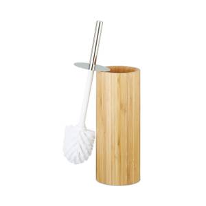 Porte brosse de toilettes en bambou Marron - Argenté - Blanc - Bambou - Métal - Matière plastique - 11 x 38 x 11 cm