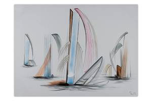 Tableau peint à la main Swelling Sails Blanc - Bois massif - Textile - 100 x 75 x 4 cm