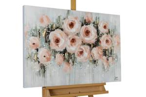 Acrylbild handgemalt Splash of Roses Grau - Massivholz - Textil - Holz teilmassiv - 90 x 60 x 4 cm