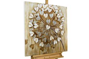 Acrylbild handgemalt Pusteblume im Wind Beige - Braun - Massivholz - Textil - Holz teilmassiv - 80 x 80 x 4 cm