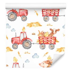 Papier Peint animaux tracteurs enfants Beige - Noir - Bleu - Marron - Gris - Orange - Rouge - Blanc - Papier - 53 x 1000 x 1000 cm