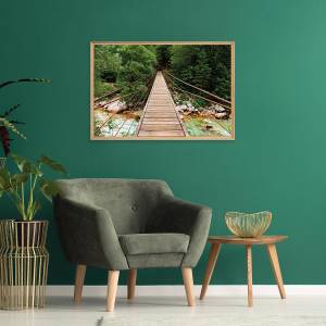 Tableau mural mat encadré pont en bois Vert - Bois manufacturé - 65 x 97 x 3 cm