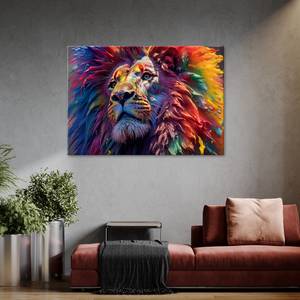 Canvas Leinwandbild Neon Löwe Afrika AI 60 x 40 cm