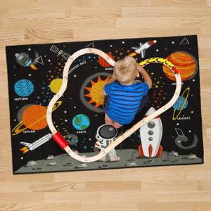 Weltall Teppich für Kinder 150x100 cm Schwarz - Grau - Orange - Kunststoff - Textil - 150 x 1 x 100 cm