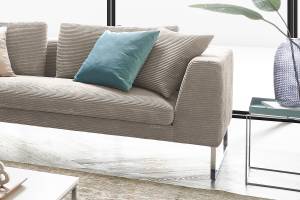 Sofa ARIAN Cord Metallkufe chrom Steingrau - Breite: 230 cm