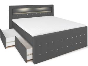 Bett Girona 1 mit Kristallen und LED Anthrazit - Breite: 160 cm