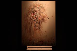 Acrylbild handgemalt König der Savanne Grau - Massivholz - Textil - 75 x 100 x 4 cm