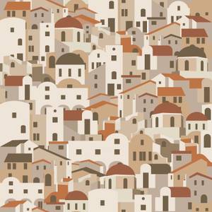 papier peint maisons méditerranéennes beige et terracotta - Orange
