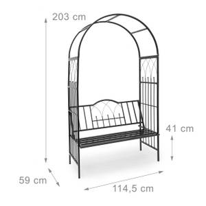 Arche à rosiers banc Décoration jardin Noir - Métal - 115 x 203 x 59 cm