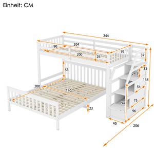 Etagenbett Scarlett Weiß - Holzwerkstoff - Massivholz - 206 x 158 x 244 cm