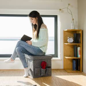 Tabouret de rangement pliant en lin Gris