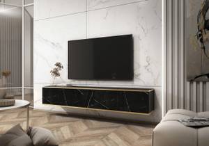 TV-Lowboard ORIS Glamour Schwarz - Gold - Marmor Schwarz Dekor