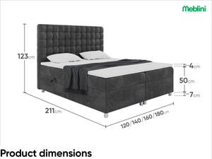 Boxspringbett Aston Schwarz - Breite: 140 cm - H4