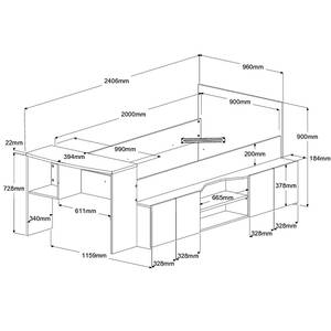 Lit combiné Pietro Bois manufacturé - 116 x 90 x 241 cm