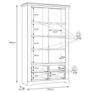 Vitrine 2 portes 2 tiroirs LED - ANGELE Beige - Bois manufacturé - 125 x 210 x 45 cm