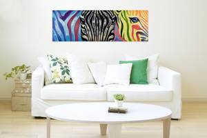 Tableau peint Psychedelic Zebra Bois massif - Textile - En partie en bois massif - 150 x 50 x 4 cm