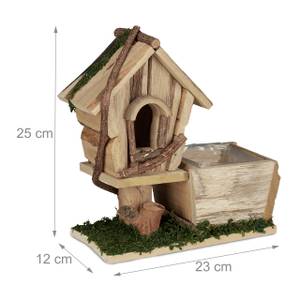 Pflanzgefäß mit Vogelhaus Braun - Holzwerkstoff - Naturfaser - 23 x 25 x 12 cm