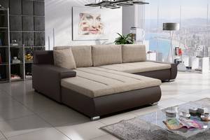 Ecksofa TOMMASO Schlaffunktion TY4-MA128 Beige - Braun - Holzwerkstoff - Textil - Holz teilmassiv - 297 x 83 x 210 cm