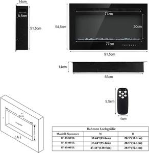 Elektrokamin Wandkamin mit Touchscreen Schwarz - Glas - 14 x 55 x 92 cm