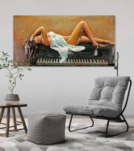 Tableau métallique 3D Leçon de piano Blanc - Métal - 120 x 60 x 5 cm