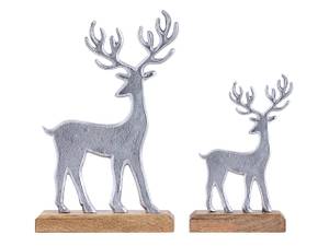 Deko Hirsche Weihnachten Holz 2er-Set Braun - Silber - Massivholz - Holzart/Dekor - 20 x 32 x 6 cm