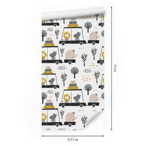 Papier Peint animaux sauvages enfants Beige - Noir - Gris - Vert - Blanc - Papier - 53 x 1000 x 1000 cm