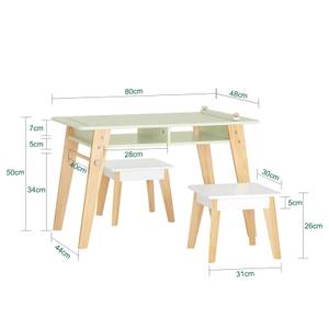 Kindertisch mit 2 Stühlen KMB92-GR Braun - Grün - Weiß - Holzwerkstoff - Massivholz - Holzart/Dekor - 80 x 50 x 48 cm