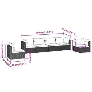 Garten-Lounge-Set (6-teilig) 3013635-11 Braun - Weiß - Metall - Polyrattan - 70 x 60 x 70 cm