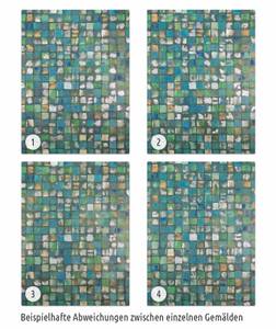 Acrylbild handgemalt All in Order Blau - Grün - Massivholz - Textil - 90 x 120 x 4 cm