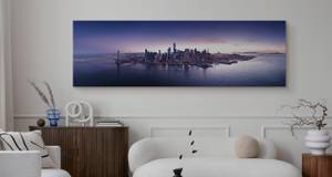 Tableau New York veu à vol d'oiseau 3D Beige - Bleu - Gris - Textile - 145 x 45 x 45 cm