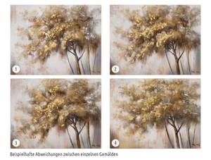 Tableau peint à la main Hello Autumn Beige - Marron - Bois massif - Textile - 100 x 75 x 4 cm