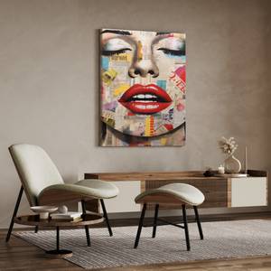 Tableau Canvas VISAGE De Femme Journaux 70 x 100 x 100 cm