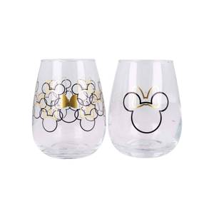 Becher Set Minnie Mouse 2er Set Schwarz - Gold - Glas - 10 x 13 x 10 cm