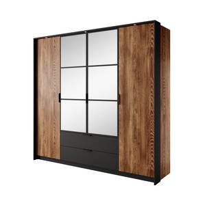 Drehtürenschrank MILTON LED Schwarz - Braun - Holzwerkstoff - Kunststoff - 224 x 210 x 59 cm