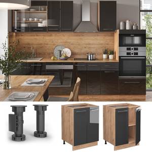 Meuble bas de cuisine Fame-Line 38324 Anthracite brillant - Imitation chêne truffier de sonoma - 60 x 51 cm