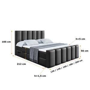 Boxspringbett BOXI1-Z Hochglanz Schwarz - Breite: 140 cm - H3