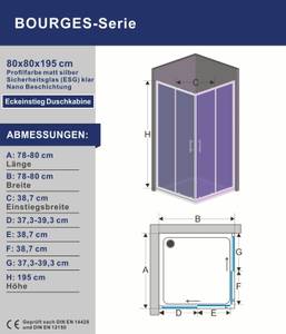 Duschkabine Eckeinstieg Schiebetür Silber - Glas - 80 x 195 x 80 cm