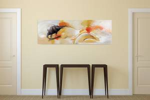 Acrylbild handgemalt Herzenswärme Orange - Gelb - Massivholz - Textil - 150 x 50 x 4 cm