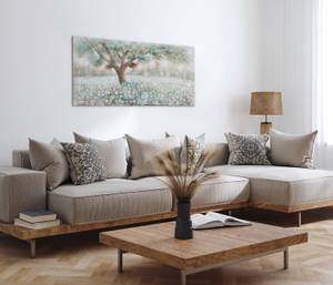 Tableau peint Murmure de l'arbre Marron - Blanc - Bois massif - Textile - 140 x 70 x 4 cm