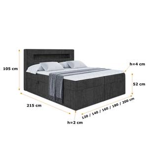 Boxspringbett - ORGOL Schwarz - Breite: 180 cm - H3