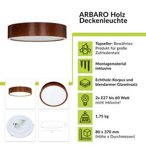 Deckenlampe ARBARO Holz - 37 x 8 x 37 cm - Durchmesser: 37 cm - Flammenanzahl: 2