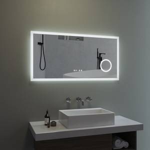 Badezimmerspiegel mit LED Uhr Silber - Glas - 120 x 60 x 5 cm