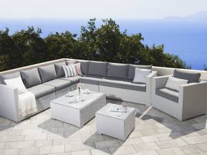 Sitzgruppe XXL 7-tlg Grau - Weiß - Polyrattan - 325 x 65 x 220 cm