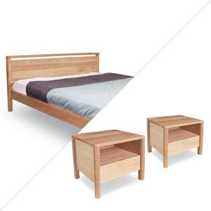 Doppelbett DROP HARD mit 2 Nachttischen Buche Dekor - Breite: 140 cm