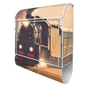 Briefkasten Stahl Einfahrender Zug Weiß - Metall - 38 x 46 x 13 cm