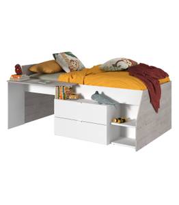 Lit Combiné avec Bureau Milky Blanc - Bois manufacturé - 203 x 90 x 134 cm