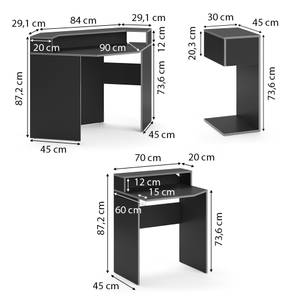 Computertisch Kron 3er-Set Schwarz - Holzwerkstoff - 90 x 87 x 90 cm